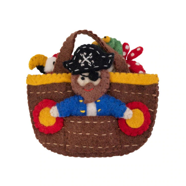 Pirate felt playset which includes a pirate, crocodile, parrot and captain.
