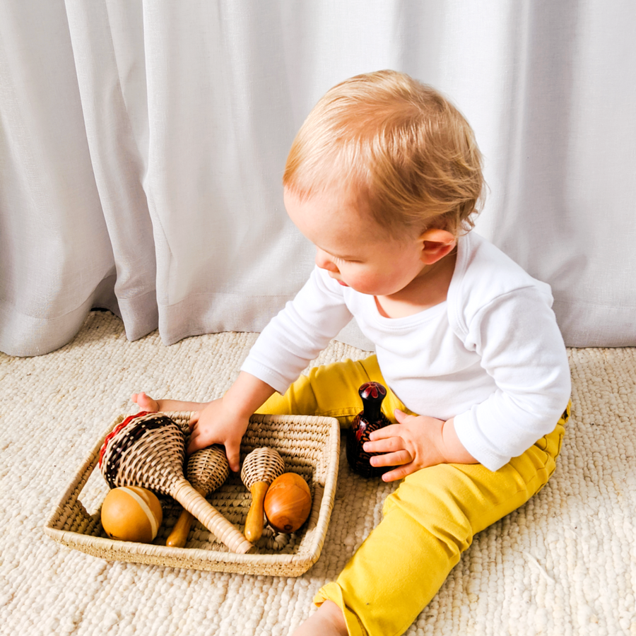 Natural, cane Maraca set for kids. Perfect for sensory and musical play. 