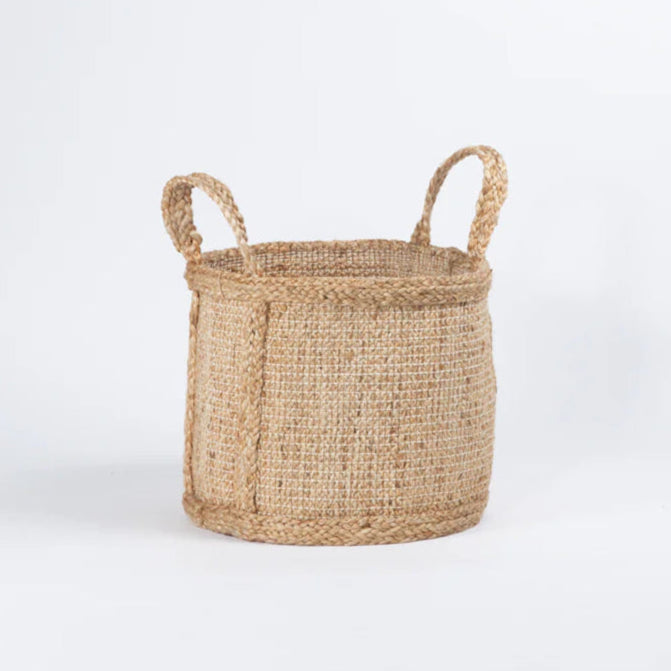 Large Jute Storage Basket with Handles