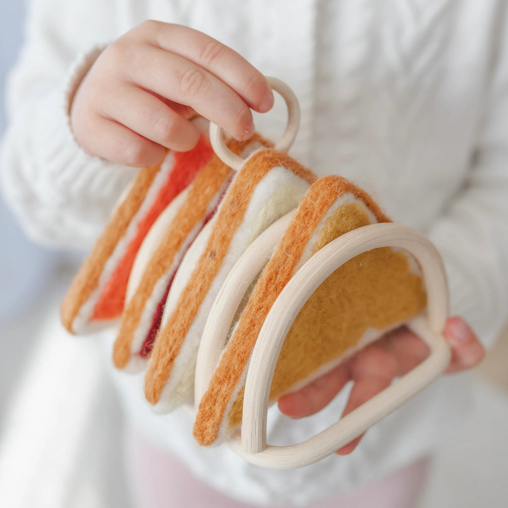 Juni Moon | Felt Food Toast Set with Rattan Stand (2 Styles)