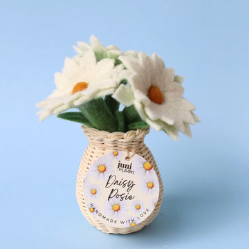Juni Moon | Rattan Vase with Flowers - White Daisy Set