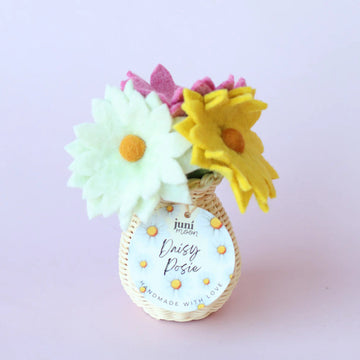 Juni Moon | Rattan Vase with Flowers - Mixed Daisy Set