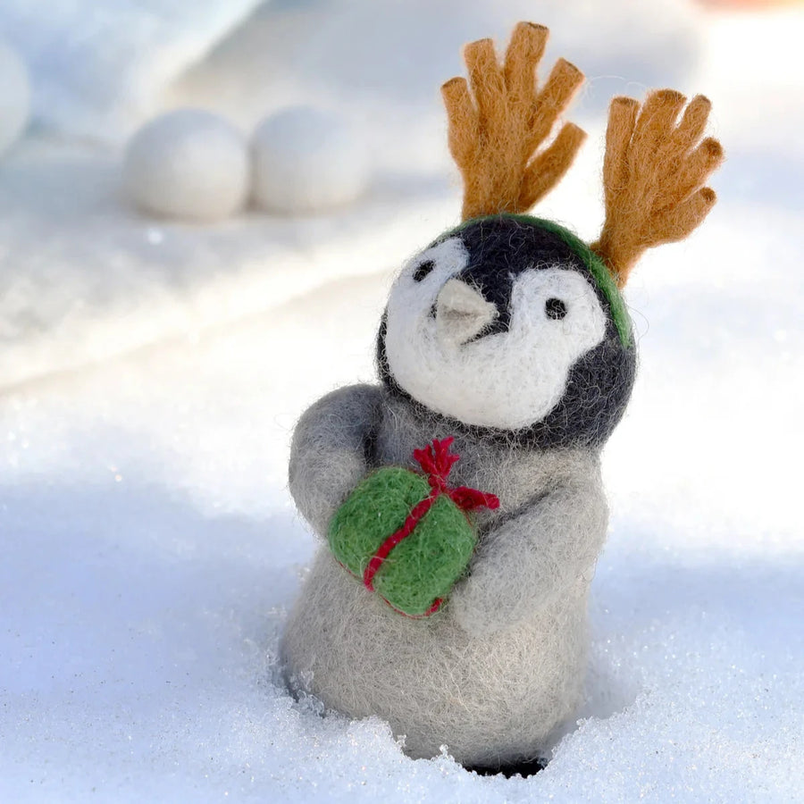 Christmas Decor - Felt Penguin with Present