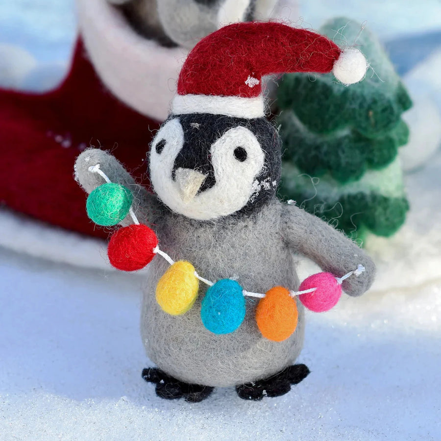 Christmas Decor - Felt Penguin with Festoon Lights