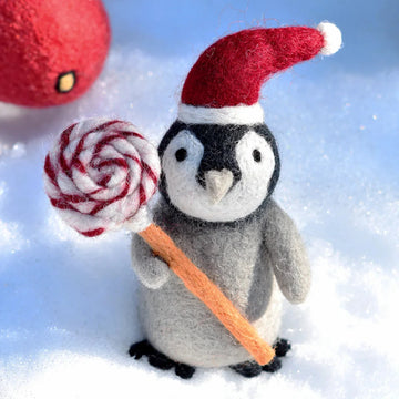 Christmas Decor - Felt Penguin with Lollipop