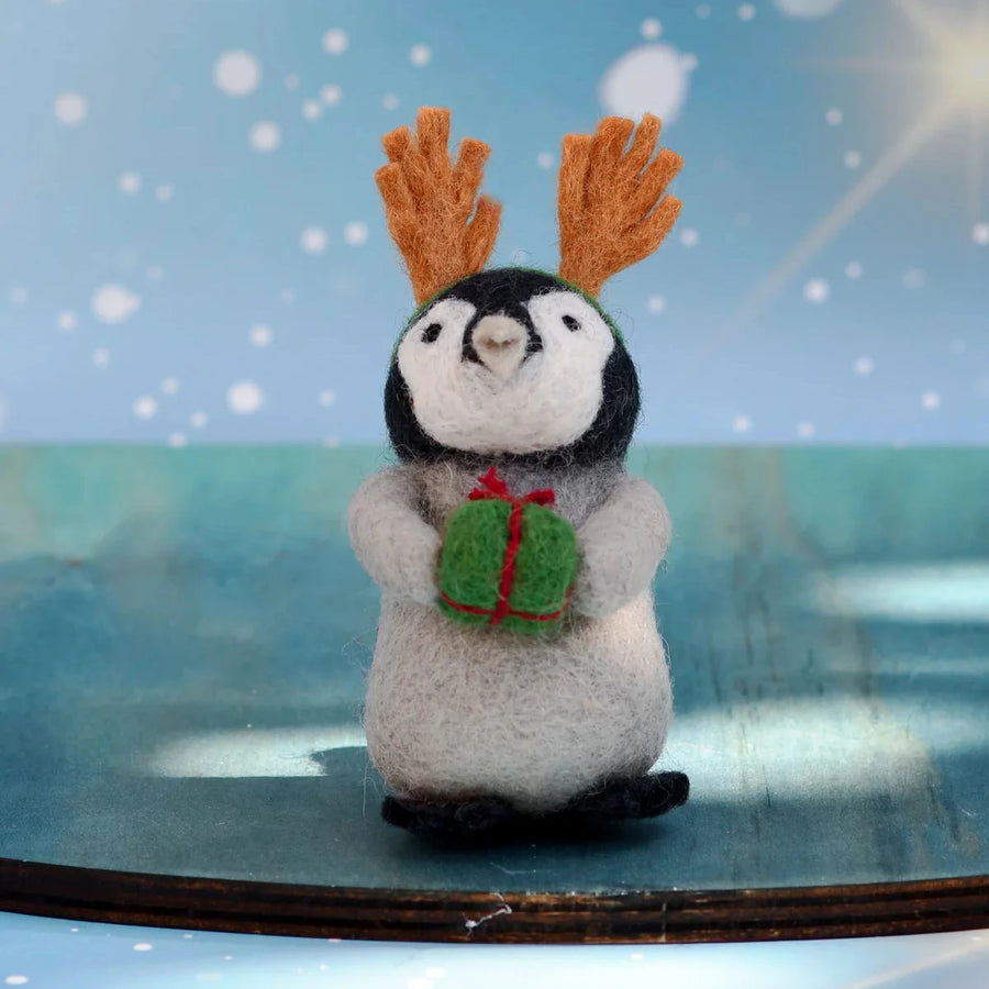 Christmas Decor - Felt Penguin with Present