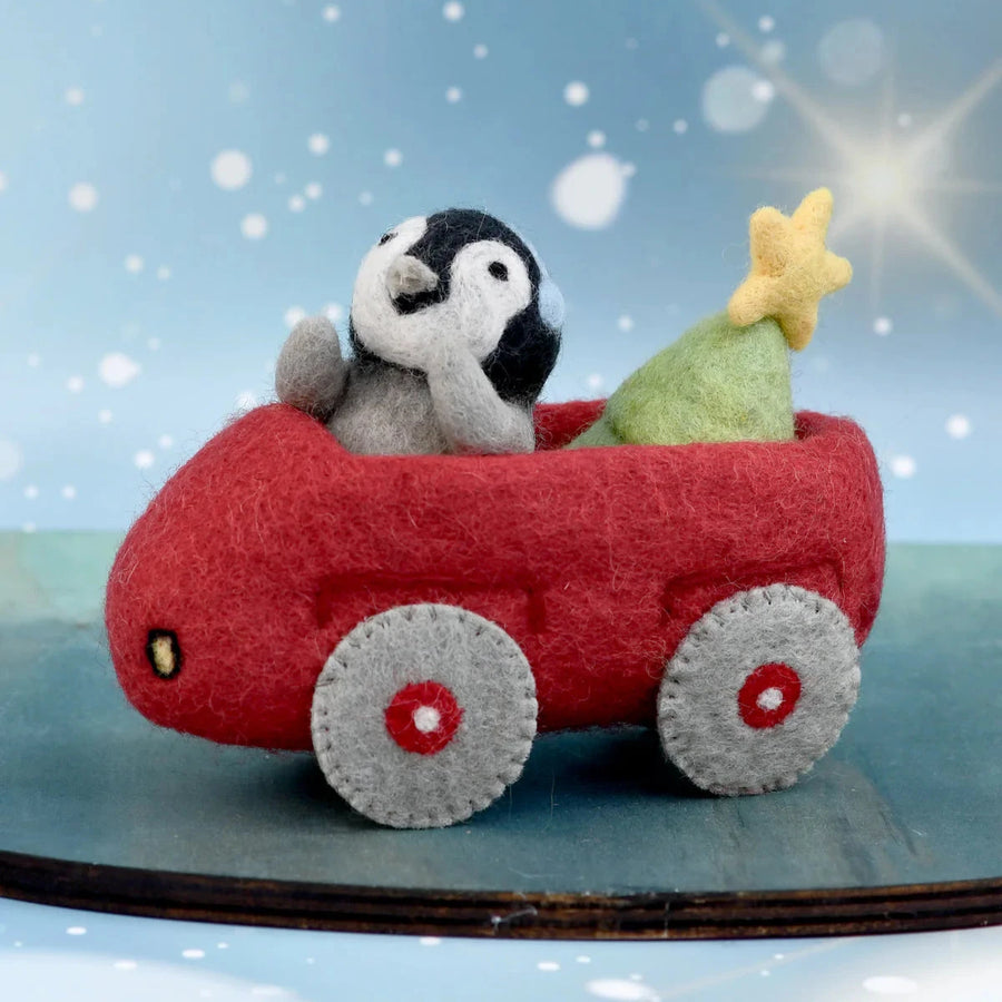 Christmas Decor - Felt Penguin Car and Christmas Tree Set