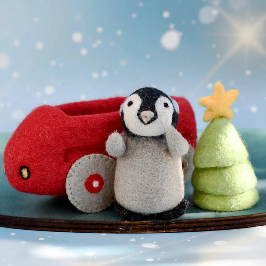 Christmas Decor - Felt Penguin Car and Christmas Tree Set