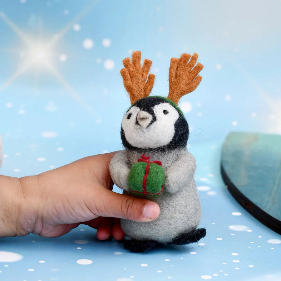 Christmas Decor - Felt Penguin with Present