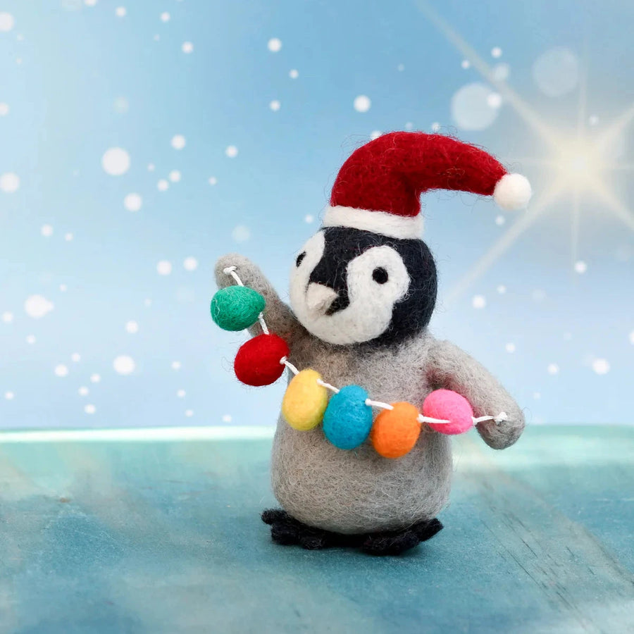 Christmas Decor - Felt Penguin with Festoon Lights