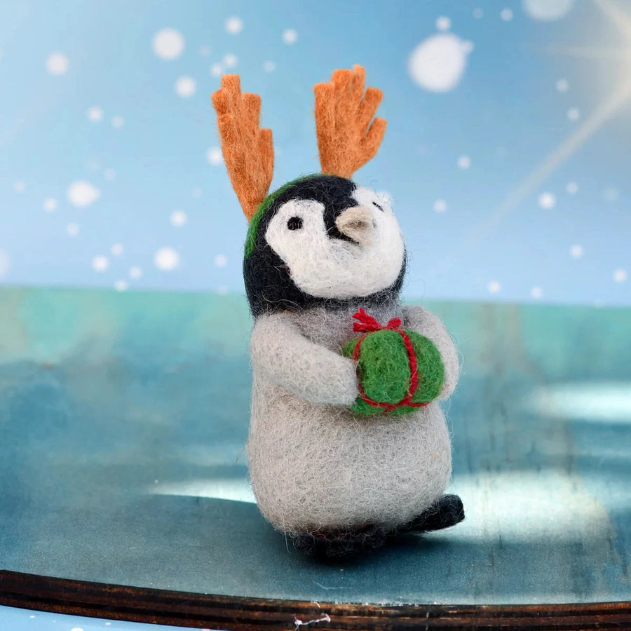 Christmas Decor - Felt Penguin with Present