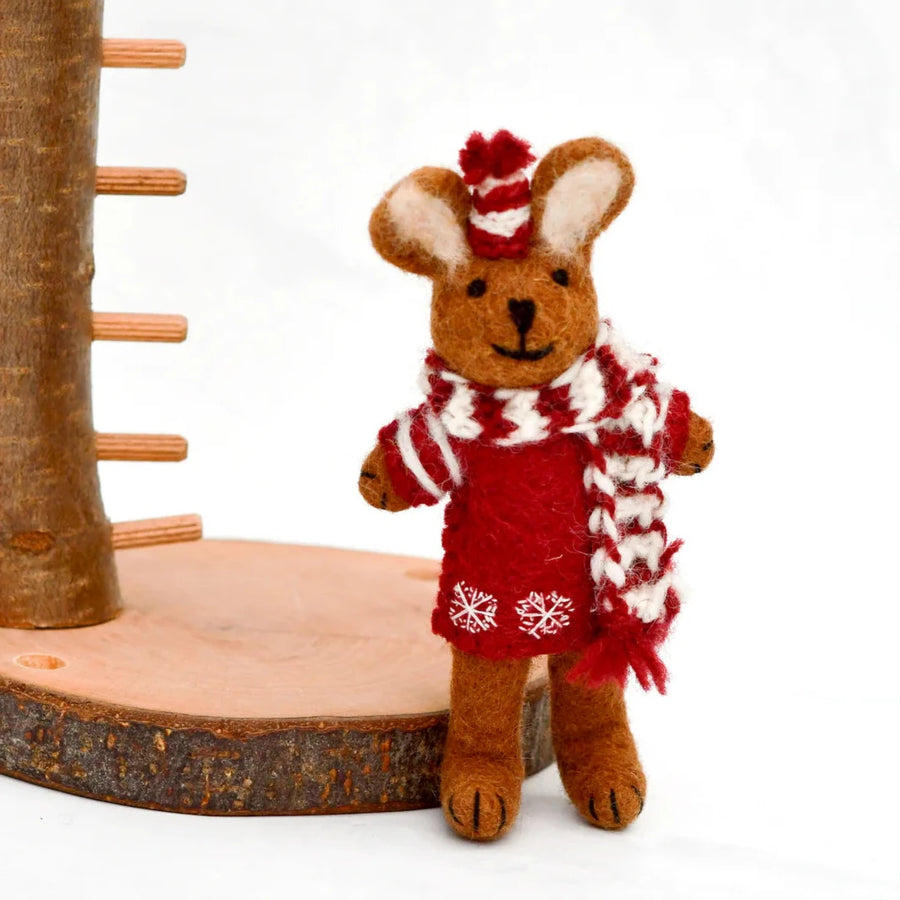 Christmas Decor - Felt Brown Hare with Christmas Sweater