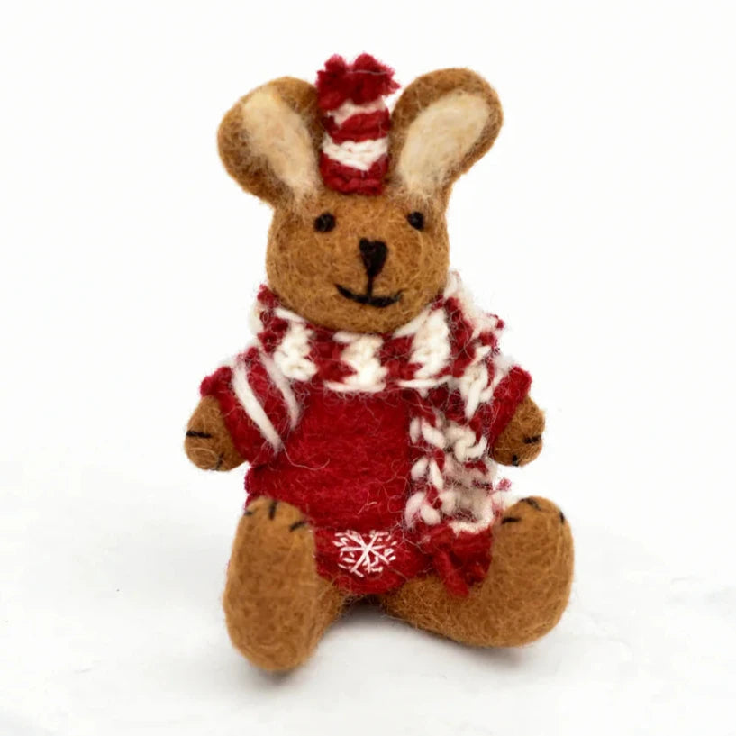 Christmas Decor - Felt Brown Hare with Christmas Sweater