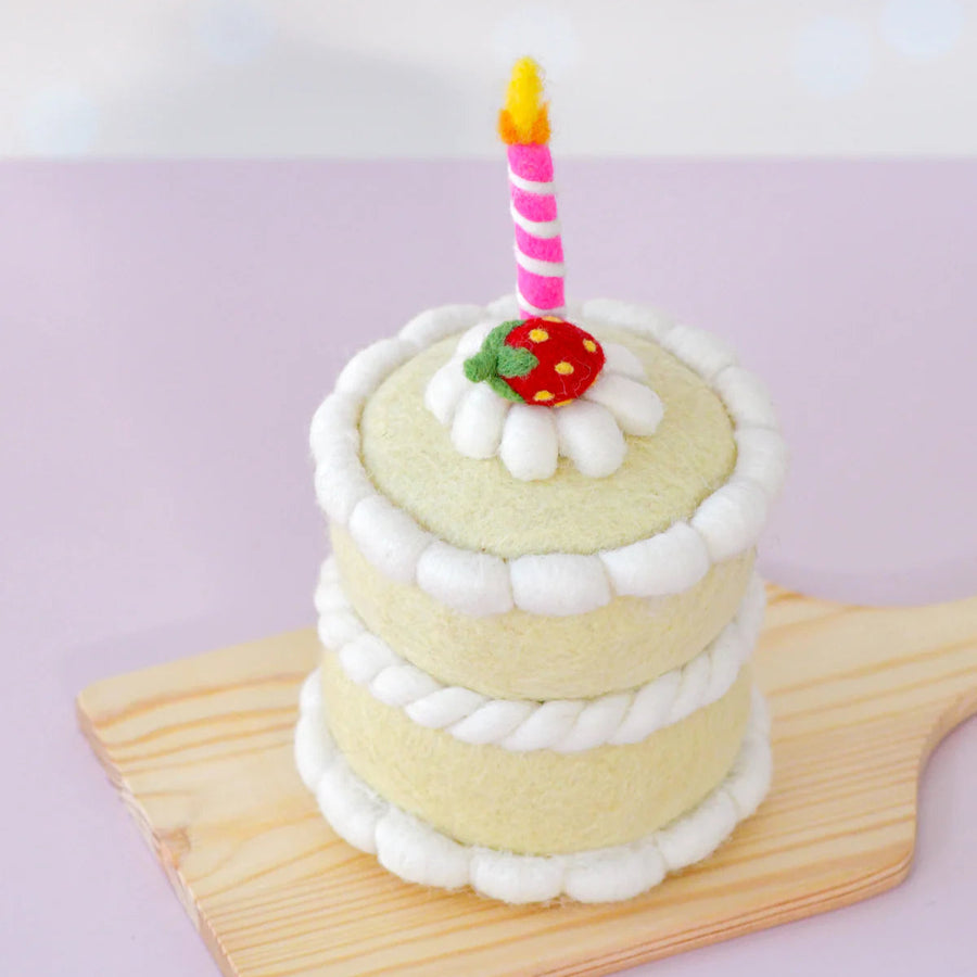 Tara Treasures | Felt Food - Strawberry Birthday Cake with Candle