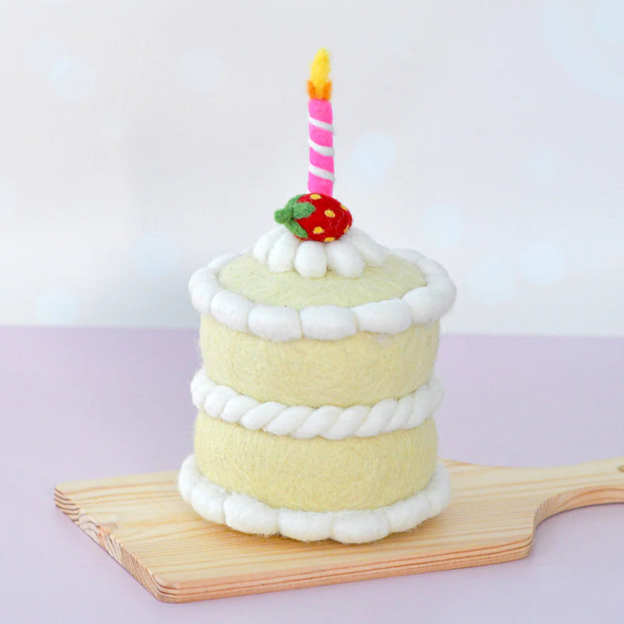 Tara Treasures | Felt Food - Strawberry Birthday Cake with Candle