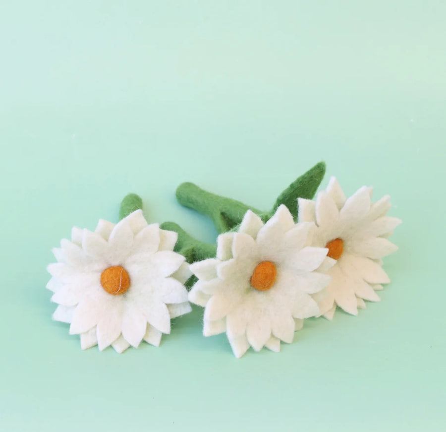 Juni Moon | Rattan Vase with Flowers - White Daisy Set