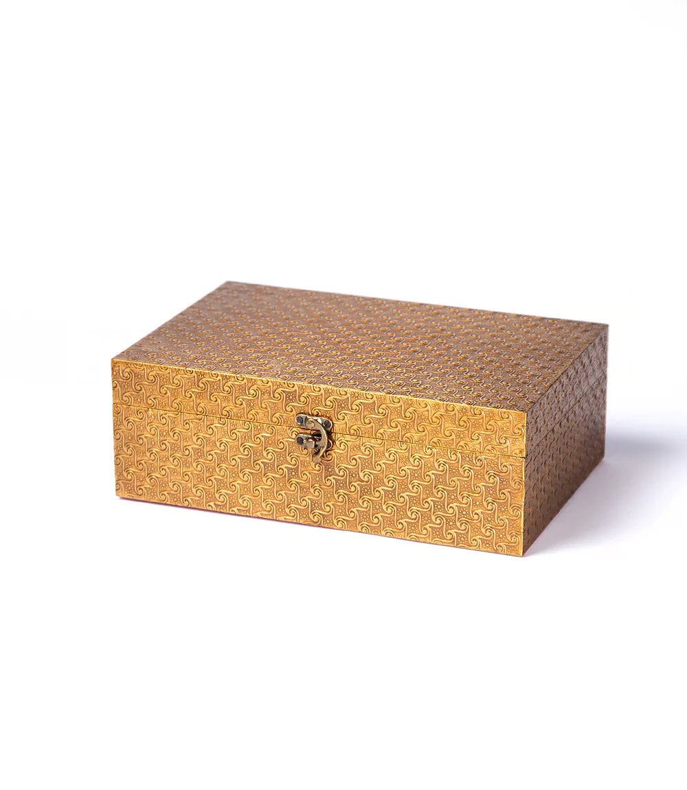 Wooden Keepsake Treasure Box - Gold Brass