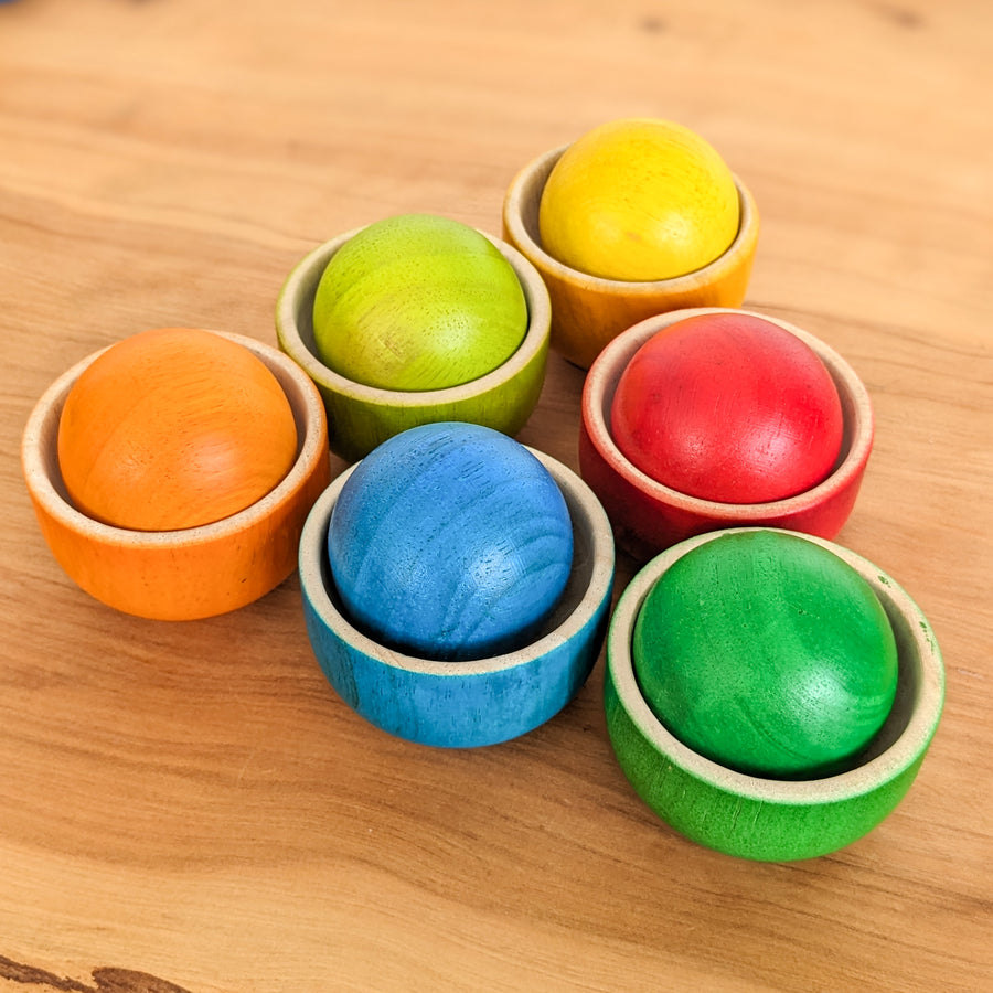 Qtoys | Rainbow Wooden Sorting Bowls