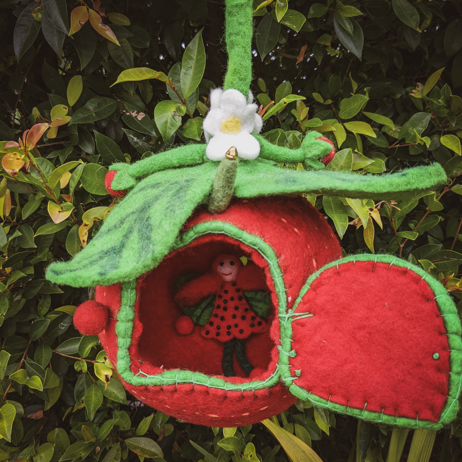 Felt Fairy Home | Strawberry Pod with Fairy Doll