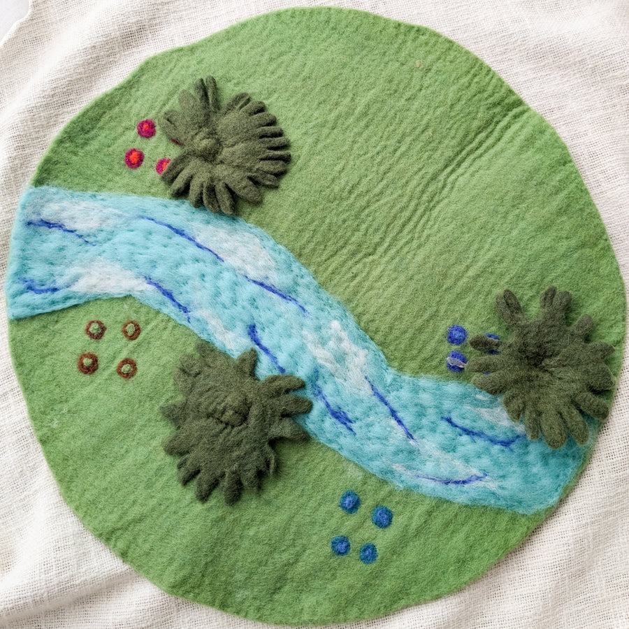 Felt Play Mat - Meadow River With Felt Stones