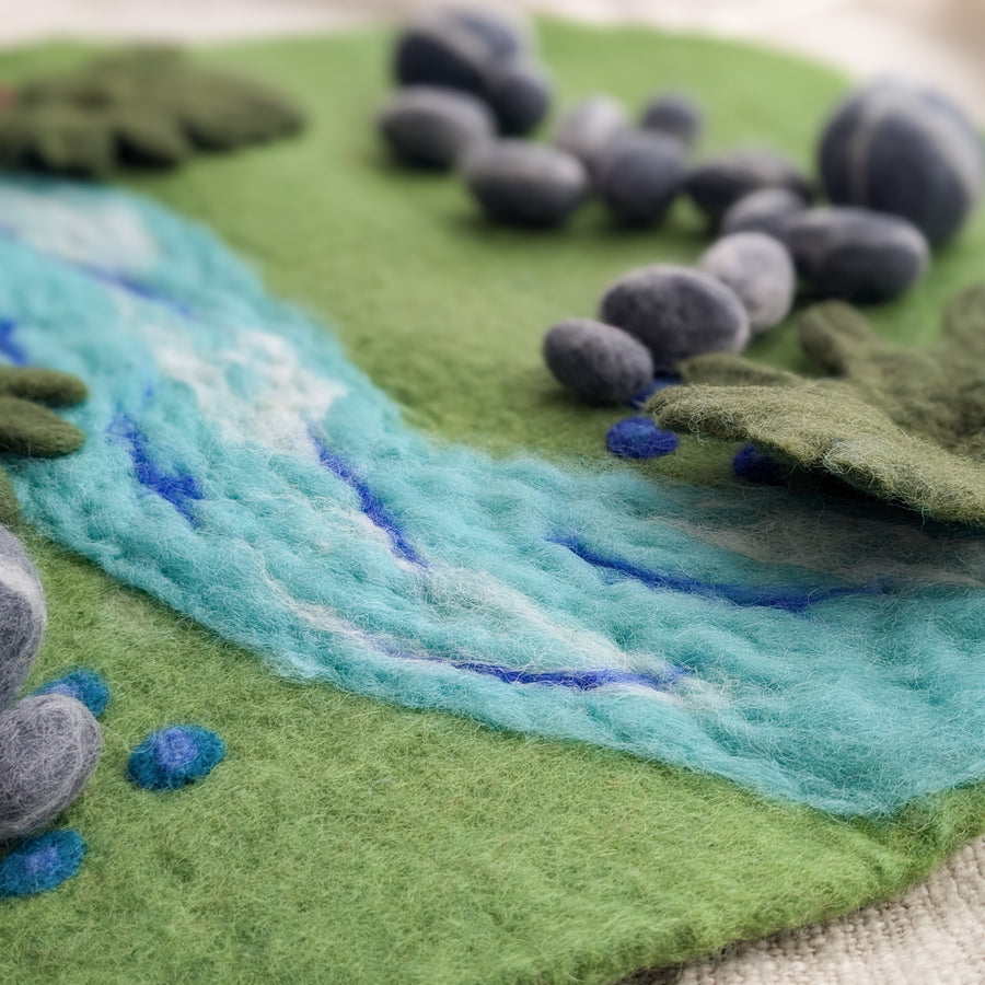 Felt Play Mat - Meadow River With Felt Stones