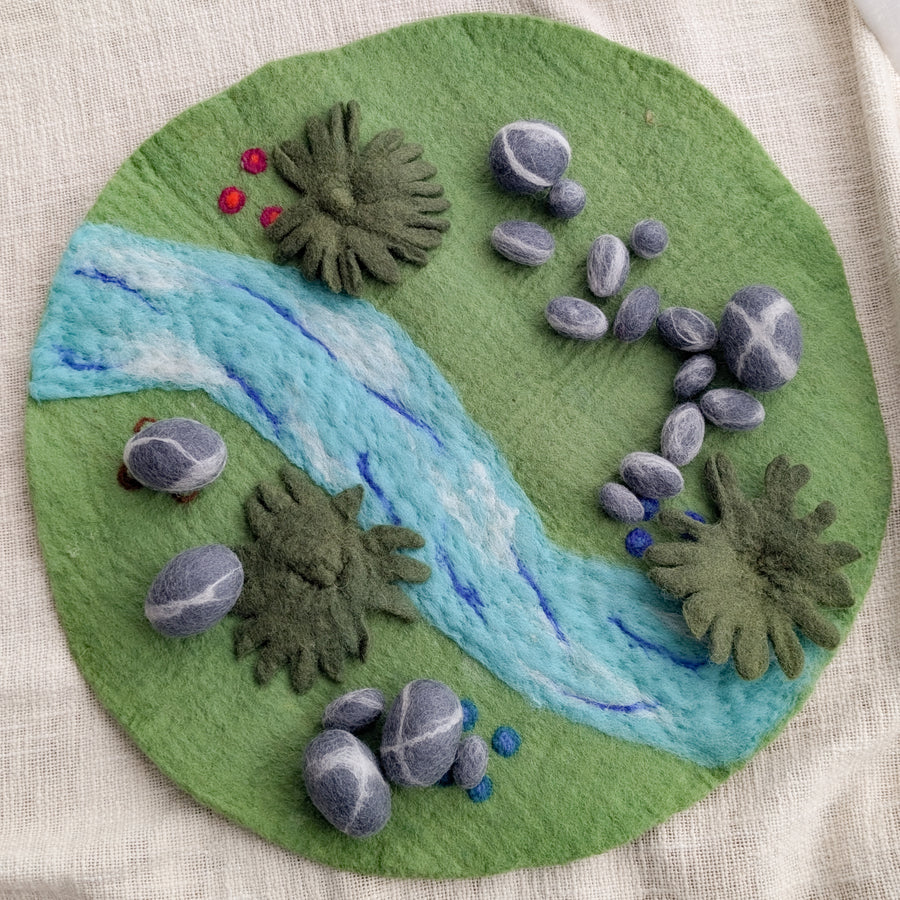 Felt Play Mat - Meadow River With Felt Stones