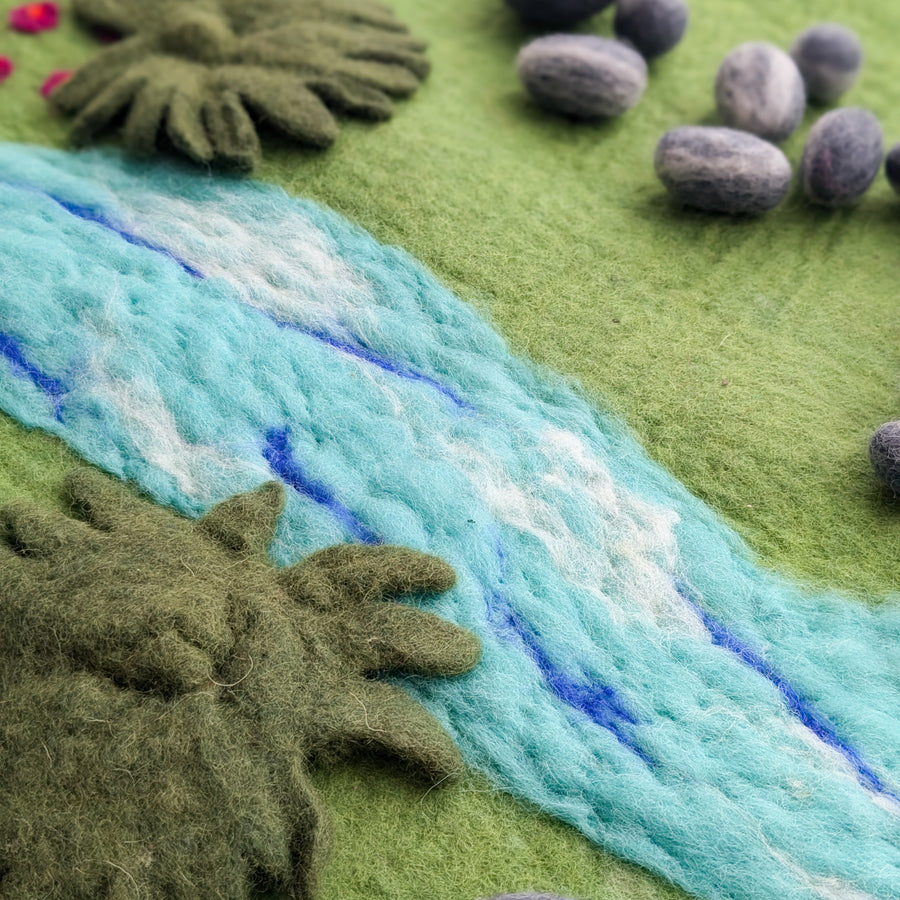 Felt Play Mat - Meadow River With Felt Stones