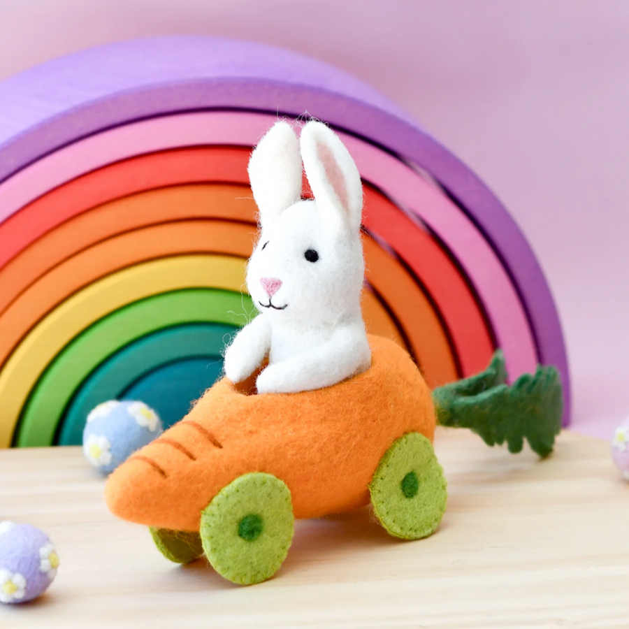 Tara Treasures | Easter Bunny Rabbit in a Carrot Car