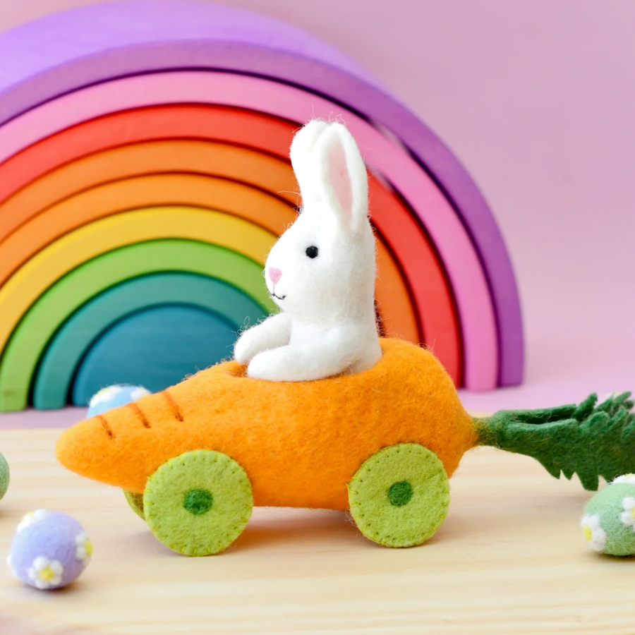 Tara Treasures | Easter Bunny Rabbit in a Carrot Car