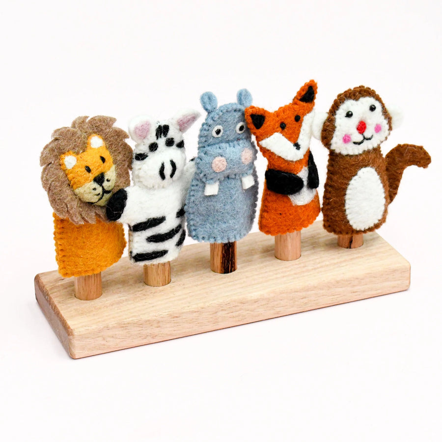 Wooden Finger Puppet Stand (5 rods)