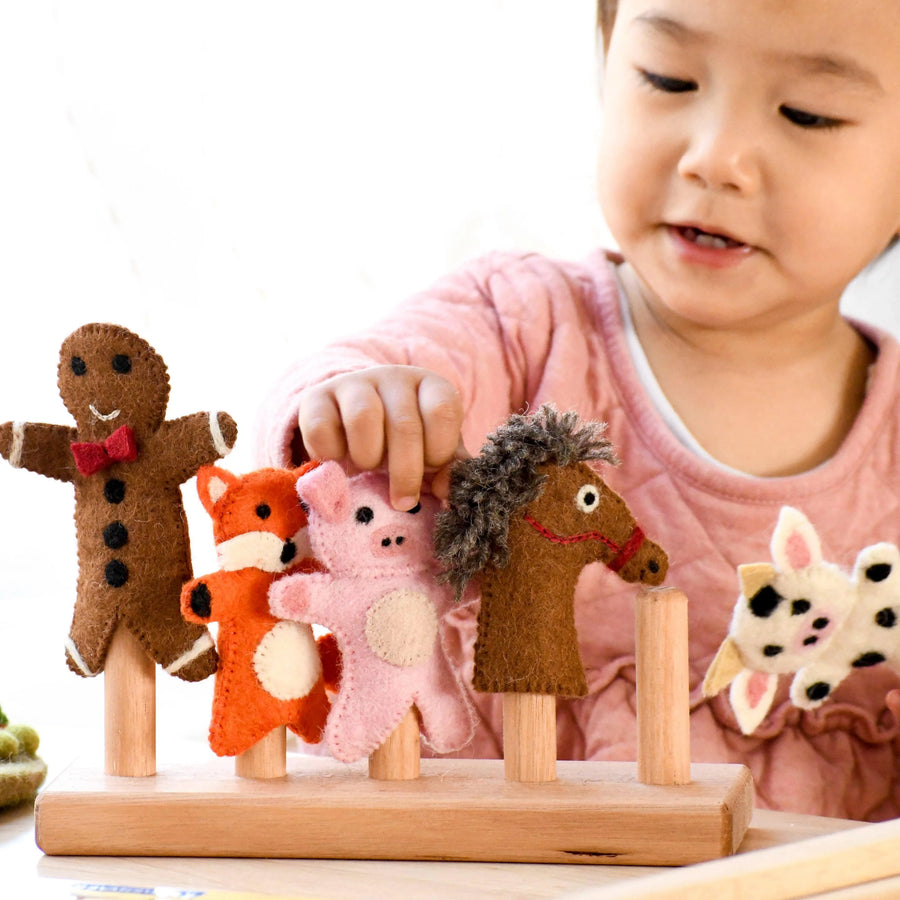 Wooden Finger Puppet Stand (5 rods)