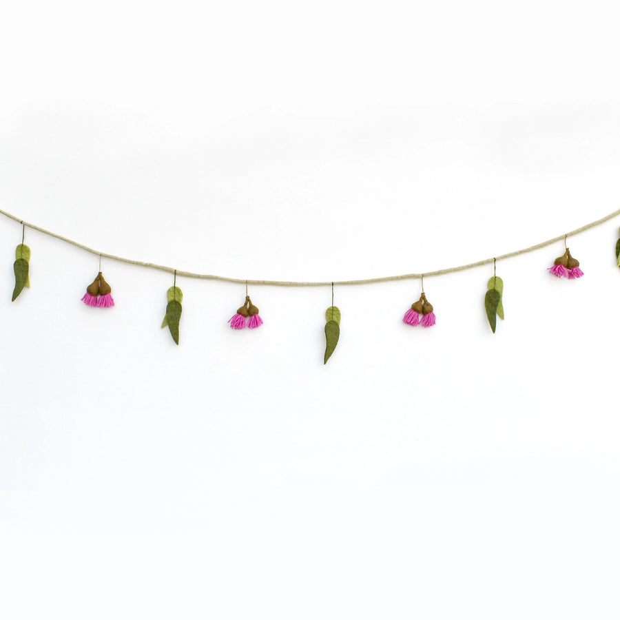 Felt Garland - Eucalyptus and Pink Flowers