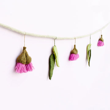 Tara Treasures | Felt Garland - Eucalyptus and Pink Flowers