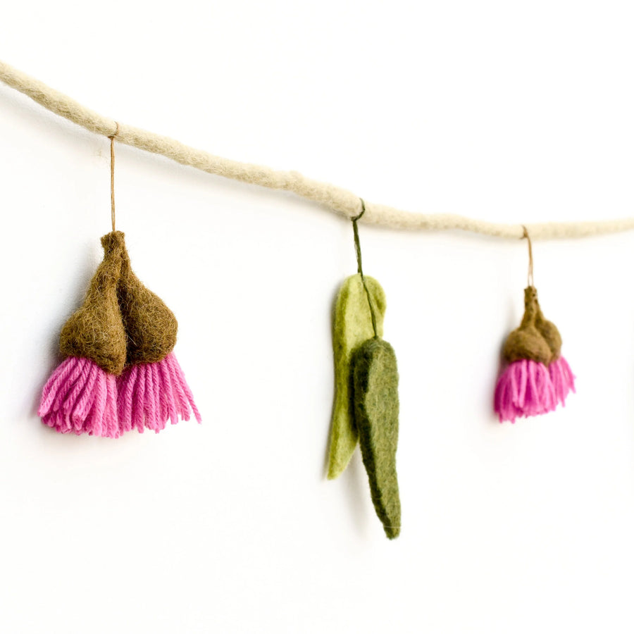 Felt Garland - Eucalyptus and Pink Flowers