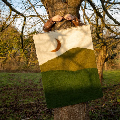 Muskhane Felt Landscape Wall Hanging | Midnight Olive