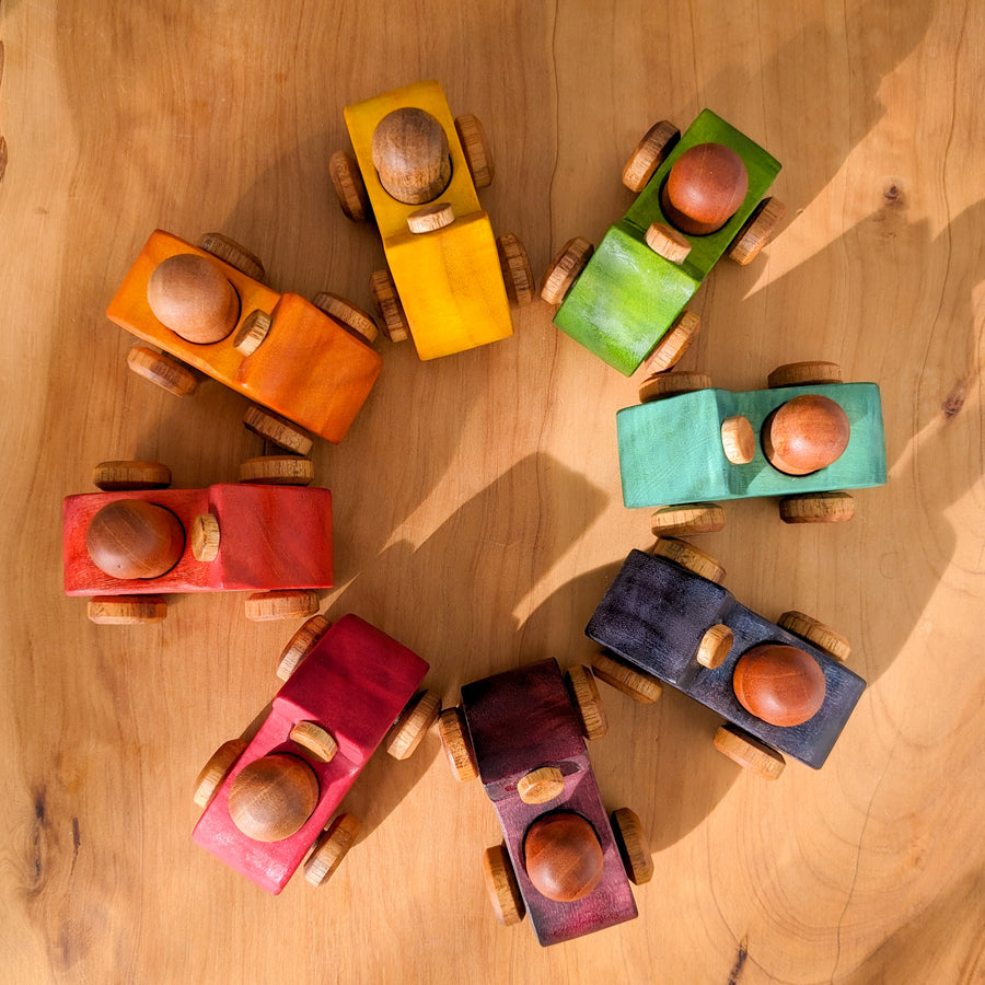 Rainbow Wooden Cars with Peg Dolls