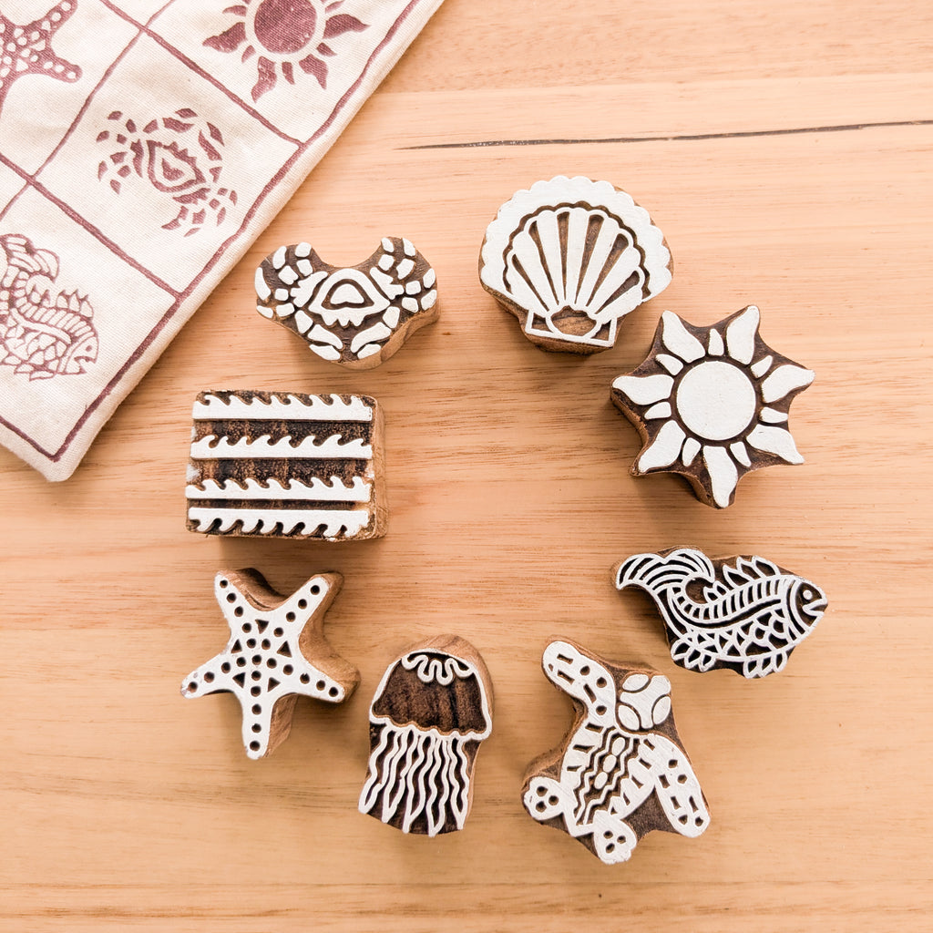 Wooden Printing Blocks - Beach Theme (Set of 8)