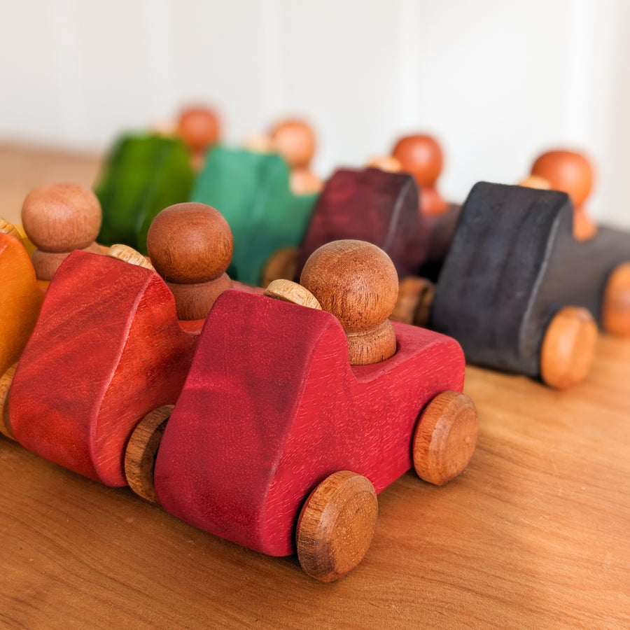 Rainbow Wooden Cars with Peg Dolls