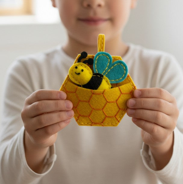Kids Craft Kit | DIY Felt Creations - Bee in a Beehive Pocket
