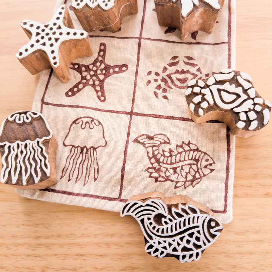 Wooden Printing Blocks - Beach Theme (Set of 8)