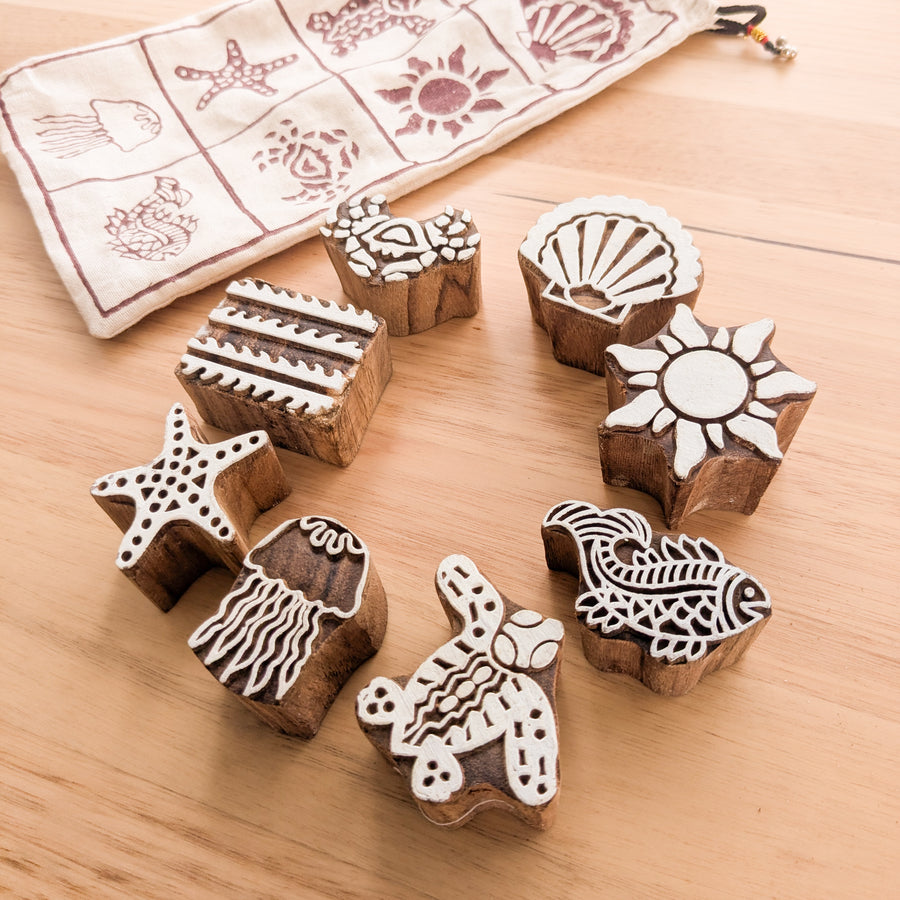 Wooden Printing Blocks - Beach Theme (Set of 8)