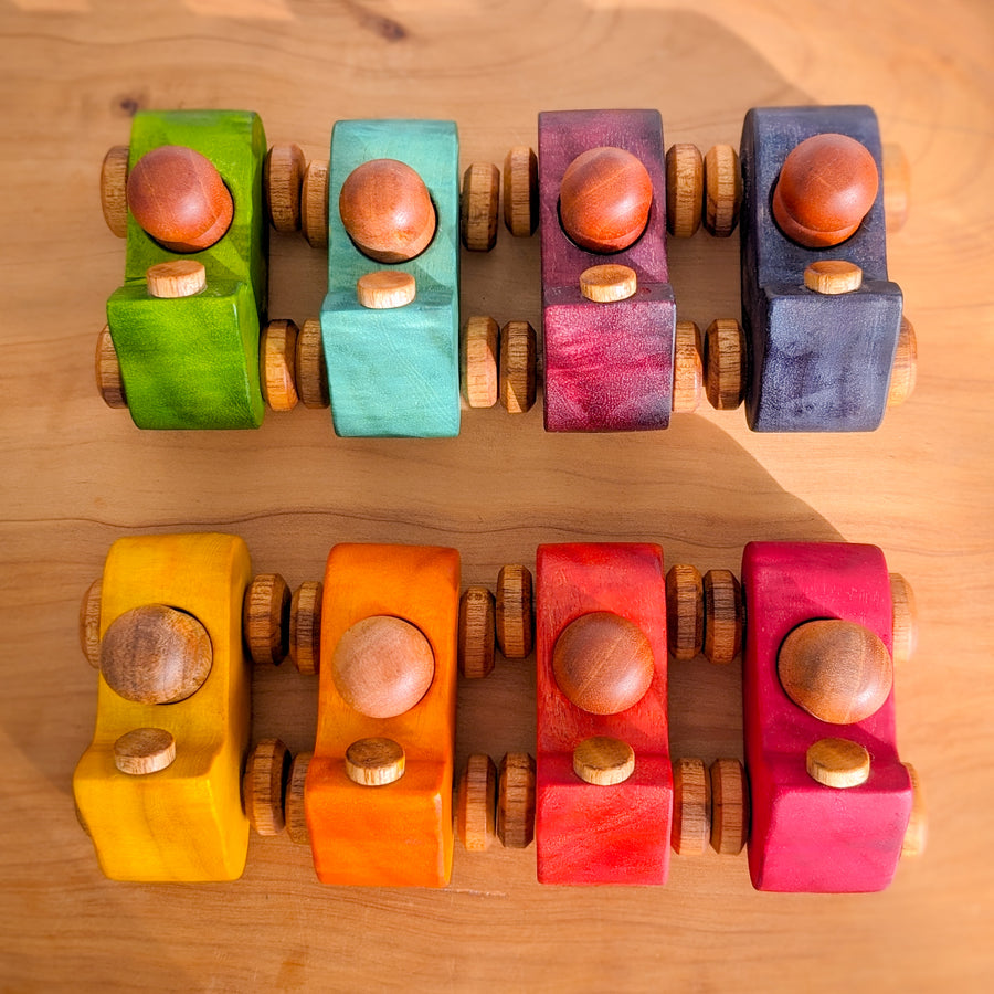 Rainbow Wooden Cars with Peg Dolls
