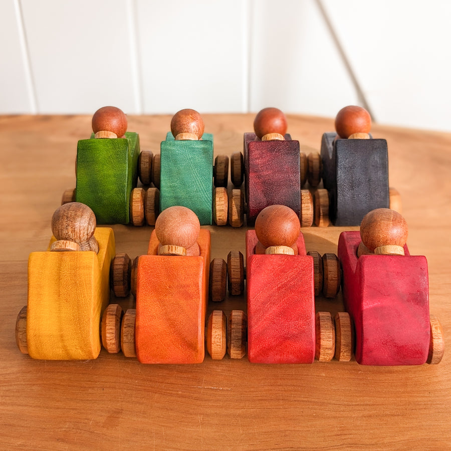 Rainbow Wooden Cars with Peg Dolls
