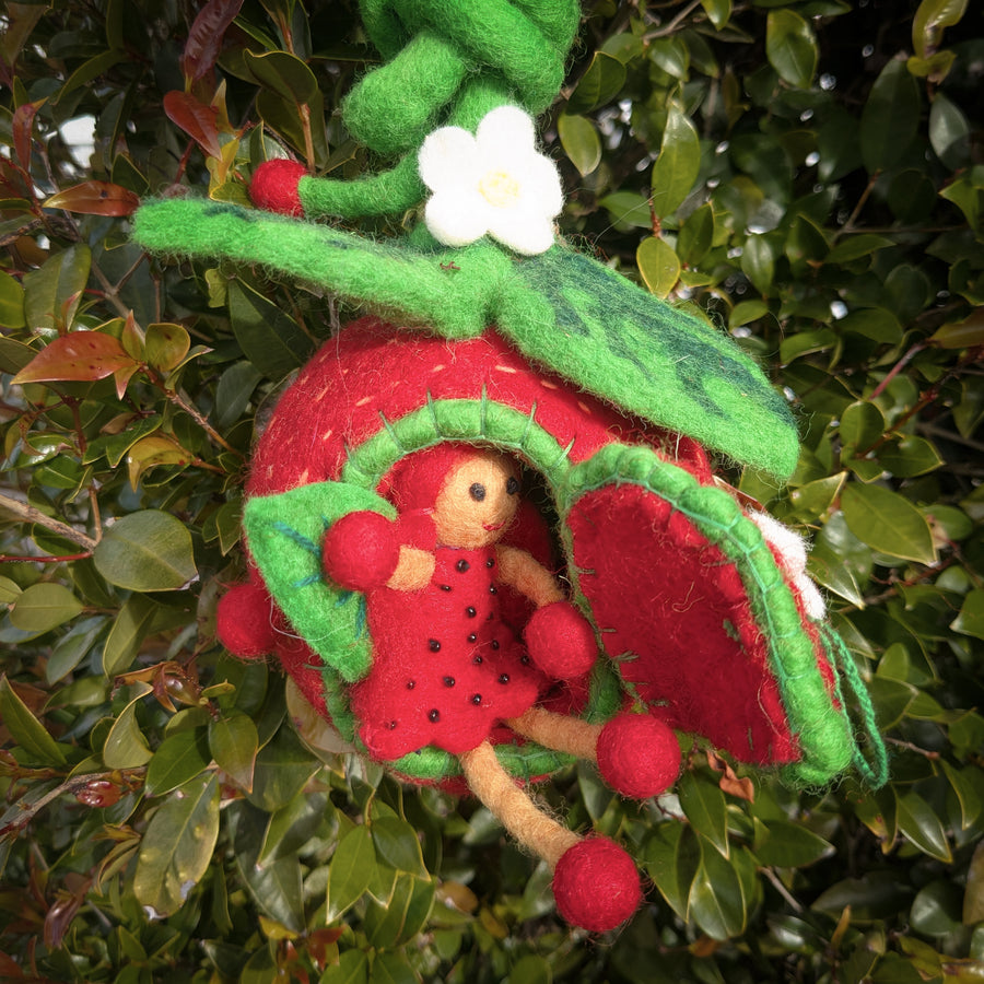 Felt Fairy Home | Strawberry Pod with Fairy Doll