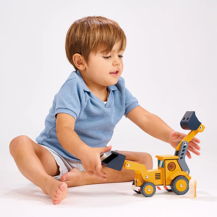 Mentari Toys | Wooden Backhoe Loader Construction Vehicle