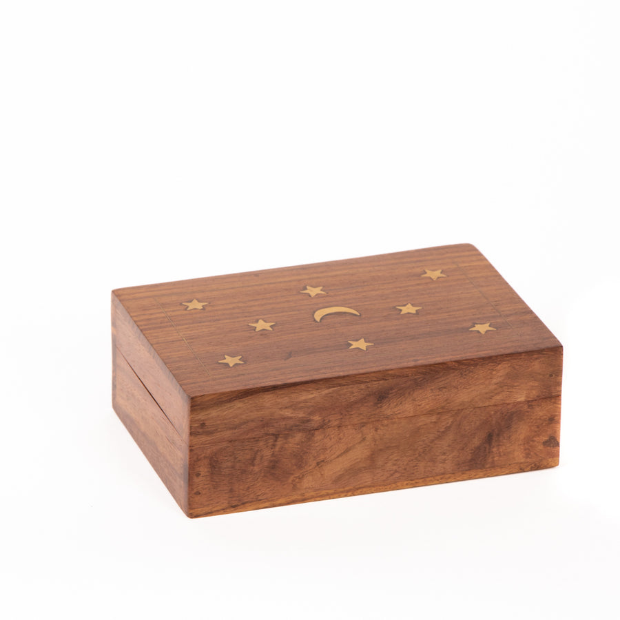 Wooden Keepsake Treasure Box - Moon and Stars