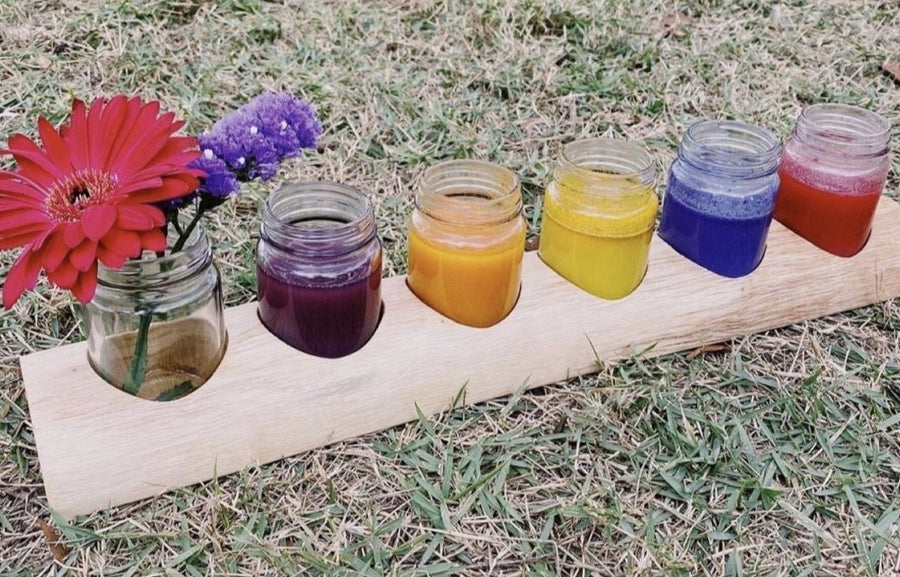 Wooden Paint Tray with Glass Jars