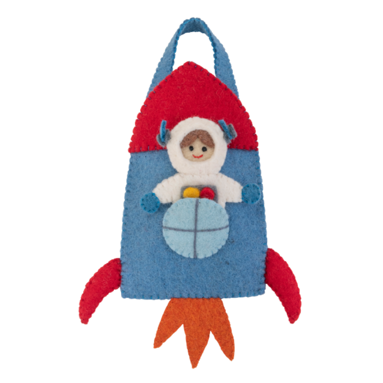 Outer space felt play set which includes an astronaut, alien, star and earth