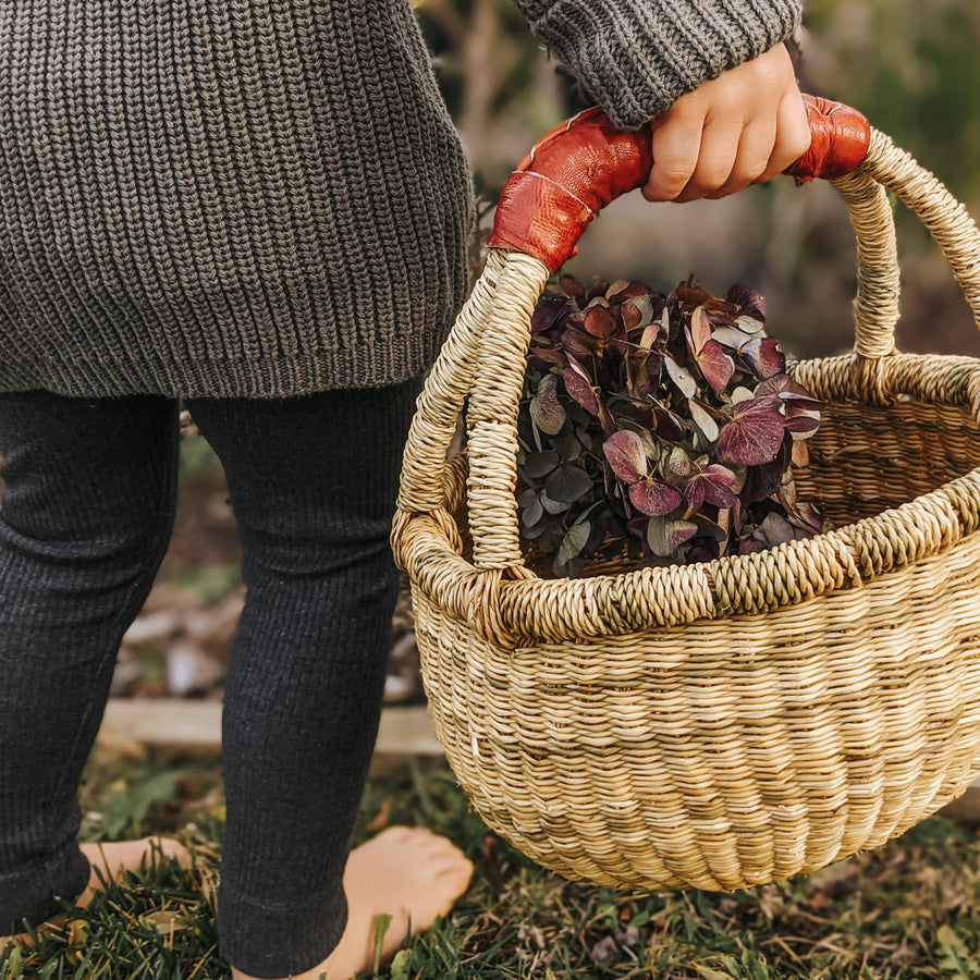 Small Foraging Basket - Natural (Leather Handle)