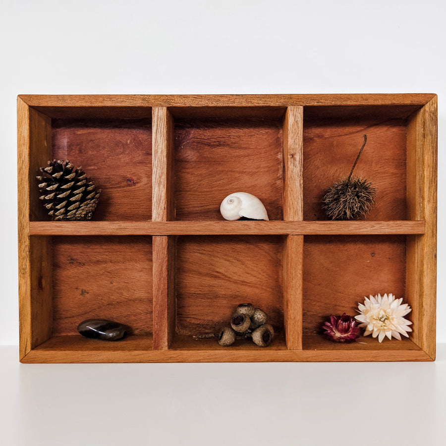 Wooden mahogany storage tray for kids toys. Ethical, sustainable children’s bedroom décor NZ. 